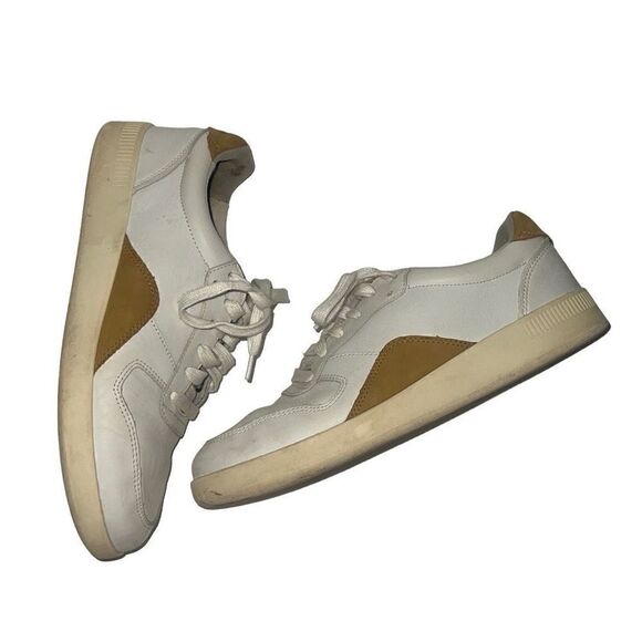 Everlane Tread ReLeather Court Sneaker White Mustard Lace Up Low Leather Sz 8.5 - Picture 2 of 9